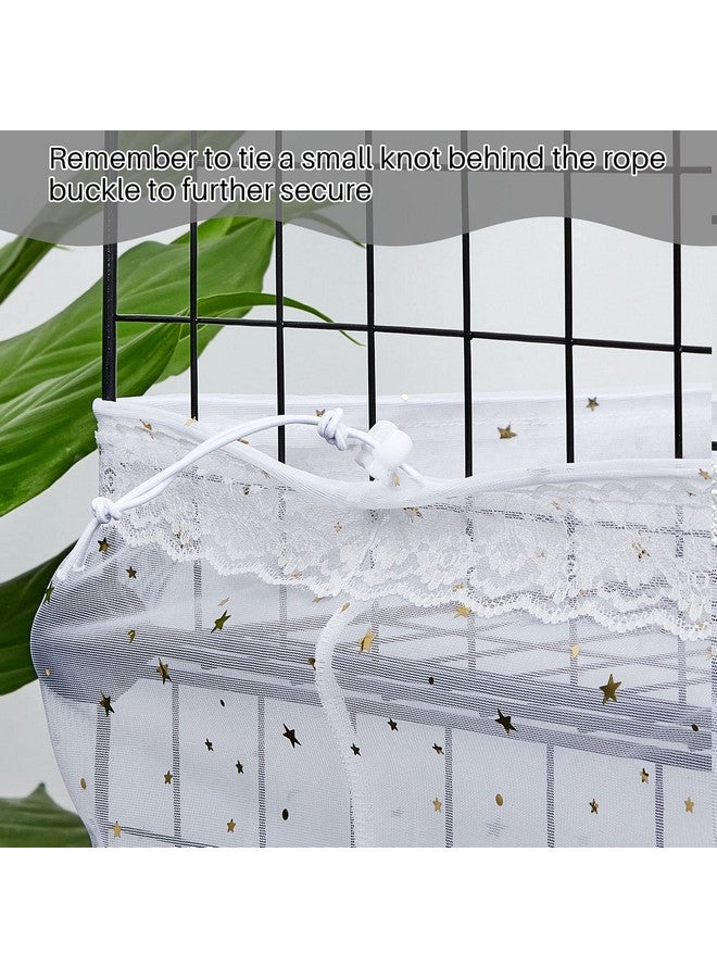 Shappy Large Bird Cage Cover Birdcage Nylon Mesh Net Cover Seed Feather Catcher Twinkle Star Universal Birdcage Cover Bird Seed Guard Skirt for Parakeet Macaw African Square Cage (White)  - Image 5