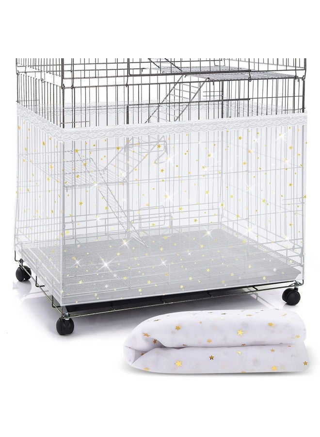 Shappy Large Bird Cage Cover Birdcage Nylon Mesh Net Cover Seed Feather Catcher Twinkle Star Universal Birdcage Cover Bird Seed Guard Skirt for Parakeet Macaw African Square Cage (White)  - Image 1