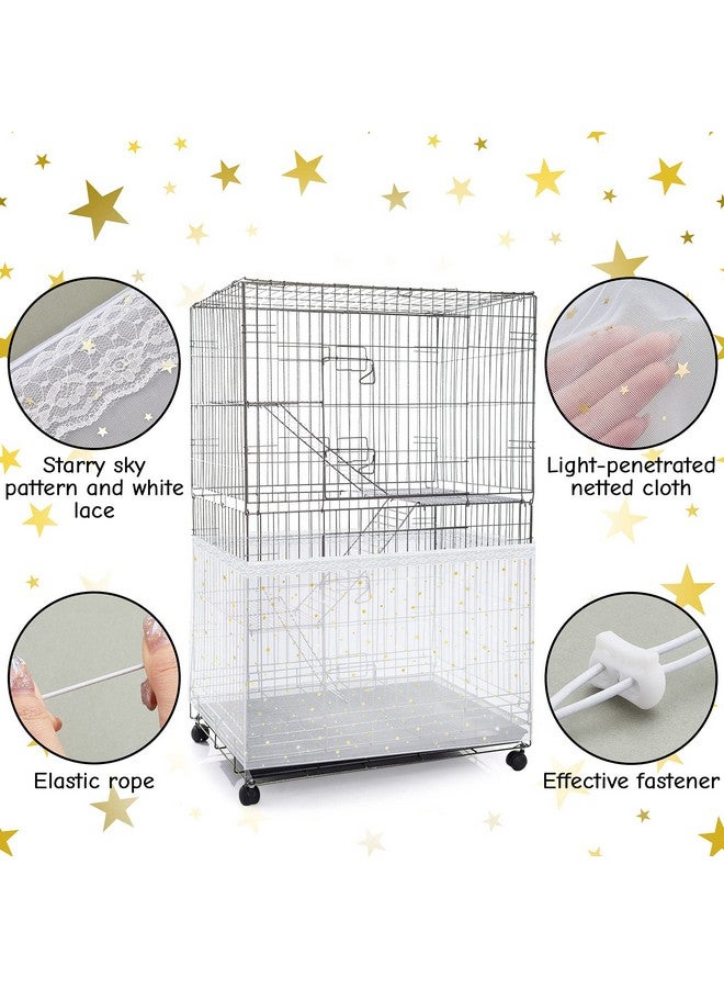 Shappy Large Bird Cage Cover Birdcage Nylon Mesh Net Cover Seed Feather Catcher Twinkle Star Universal Birdcage Cover Bird Seed Guard Skirt for Parakeet Macaw African Square Cage (White)  - Image 3