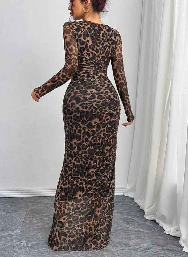 Take Two Take Two Leopard Print Gathered Waist Bodycon Maxi Dress
