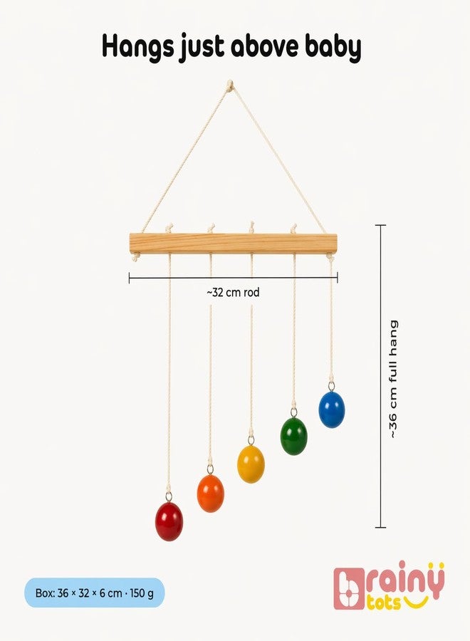 BrainyTots Montessori Hanging Balls for Babies 0-6 Months | Wooden Hang & Hit Height Balls Baby Toy for Sensory Development, Reaching and Grasping Skills, Rainbow Color Nursery Toy for Newborns - Image 5