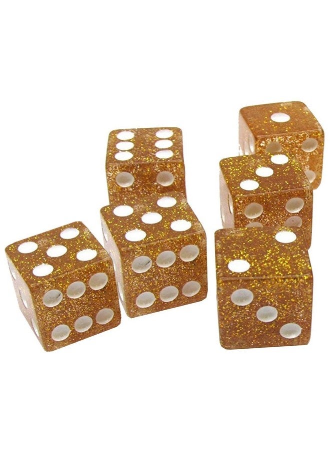 Set of (6) 16mm D6 Transparent Glitter Dice Standard Squared Corners ... Plus Black Velvet Cloth Pouch Bag (Yellow)  - Image 2