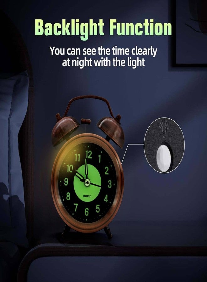 KBR® Vintage Alarm Clock for Student Heavy Sleepers, Super Loud & Twin Bell Retro Quartz with Backlight, Luminous Alarm for Students Bedroom/Office (Copper, Analog, 3.81 cm) - Image 2