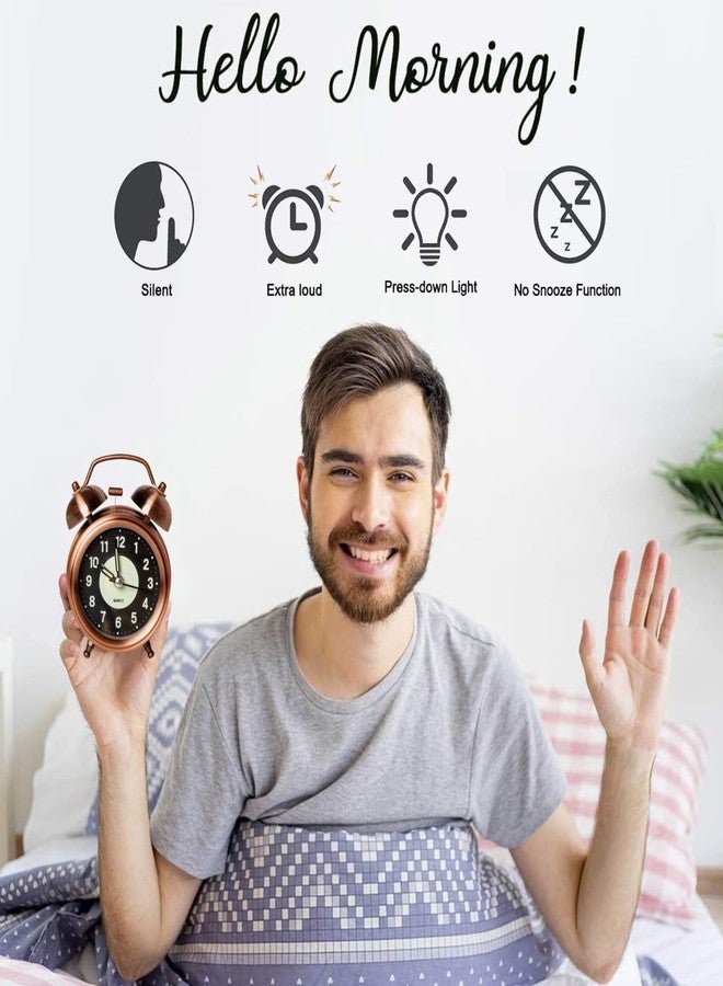 KBR® Vintage Alarm Clock for Student Heavy Sleepers, Super Loud & Twin Bell Retro Quartz with Backlight, Luminous Alarm for Students Bedroom/Office (Copper, Analog, 3.81 cm) - Image 5