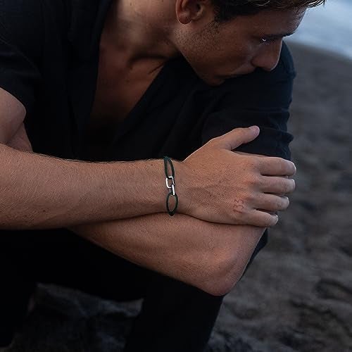 Made by Nami Nautical Bracelets for Men Adjustable and Waterproof Rope Bracelet for Men with Stainless Steel Charm Gift for Him (Emerald Green Silver) - Image 3