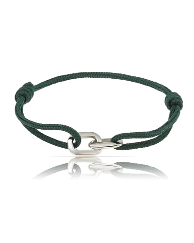 Made by Nami Nautical Bracelets for Men Adjustable and Waterproof Rope Bracelet for Men with Stainless Steel Charm Gift for Him (Emerald Green Silver) - Image 1