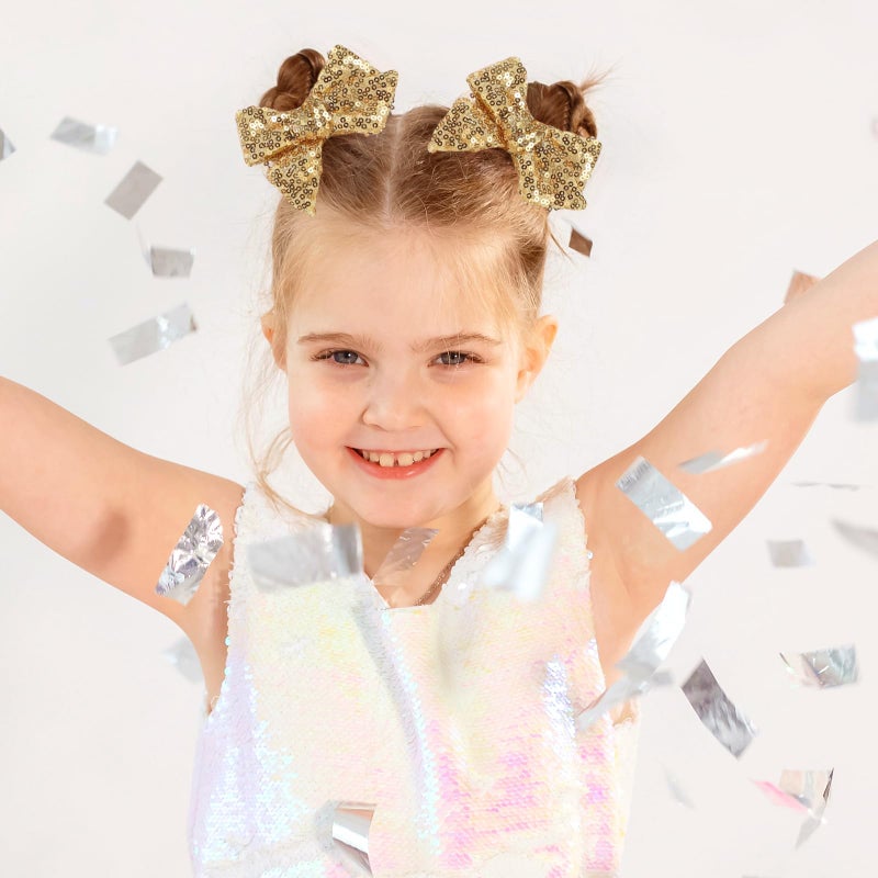 NCMAMA 4 PCS Gold Glitter Hair Bows for Girls Alligator Clips Sparkly Sequin Hair Accessories for Kids Toddler Women on Birthday Wedding Christmas and Party - Image 2