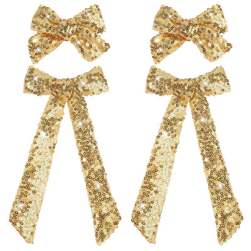 NCMAMA 4 PCS Gold Glitter Hair Bows for Girls Alligator Clips Sparkly Sequin Hair Accessories for Kids Toddler Women on Birthday Wedding Christmas and Party - Image 1