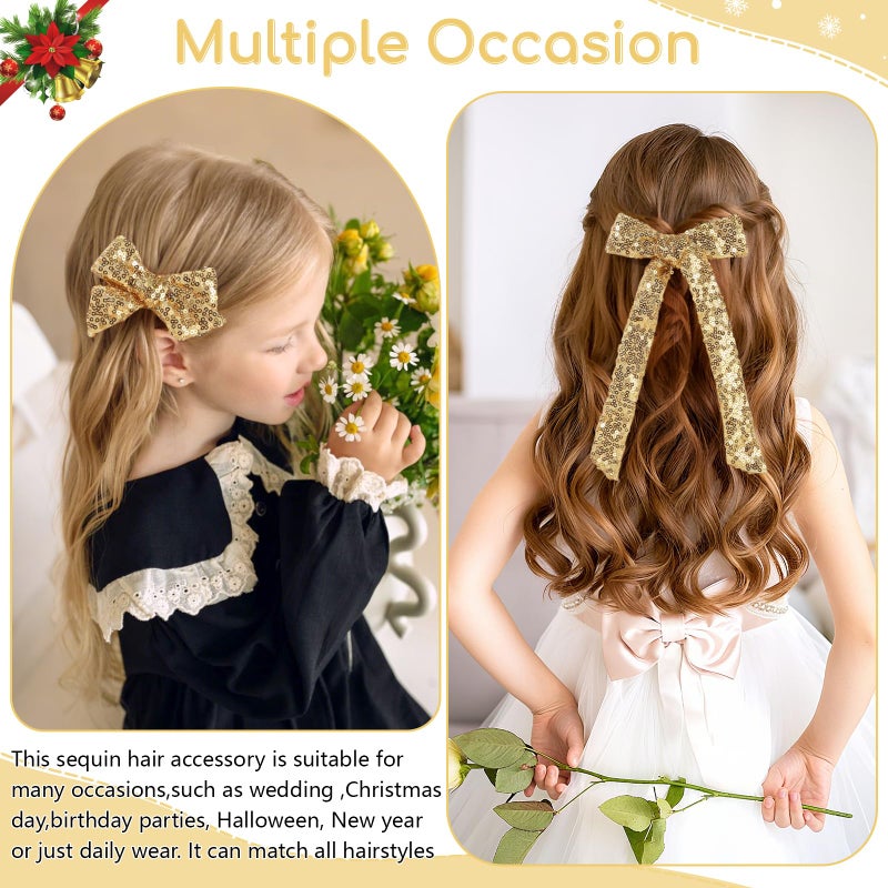NCMAMA 4 PCS Gold Glitter Hair Bows for Girls Alligator Clips Sparkly Sequin Hair Accessories for Kids Toddler Women on Birthday Wedding Christmas and Party - Image 4