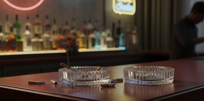 Crystal Glass Ashtray Set, Round Decorative Ribbed Design, Clear Glass, 2 Piece Smoking Accessories - Image 3