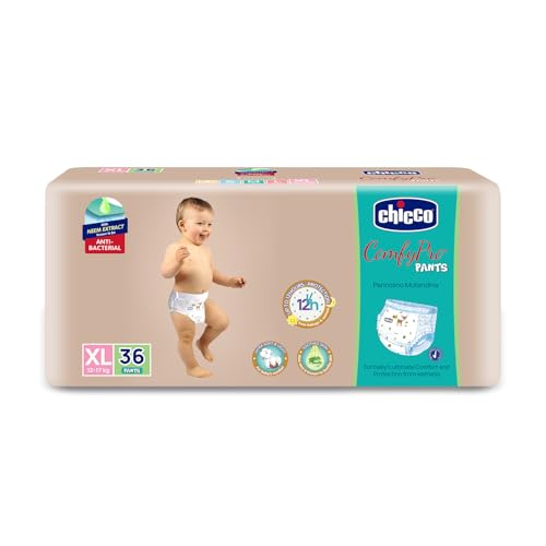 Chicco Comfy-Pro Pant Style Baby Diapers | Anti-bacterial benefits | Ultra Soft & 12hrs protection | Wetness indicator & Disposing Tapes - XL, 36 Count, 12-17 Kg - Image 1