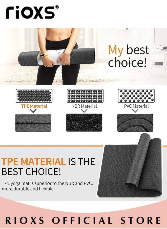 RIOXS Yoga Pilates Kits-Non slip Yoga Mat + 5 Pcs Resistance Band,Sports Fitness Gym Strength Training,Rubber Loops Elastic Bands,Fitness Yoga Exercise Pull Rope Mat  - Image 2