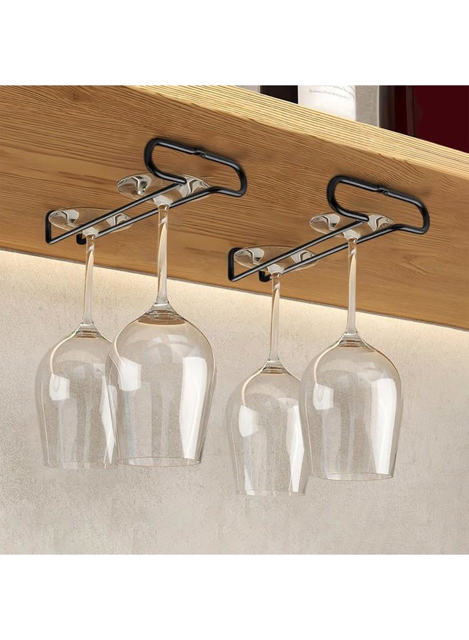 GeLive 7 Inch Wine Glass Rack Under Cabinet Stemware Holder Little Glass Hanger Storage Organizer for Short Space Kitchen and Bar Set of 2 (Black) - Image 1