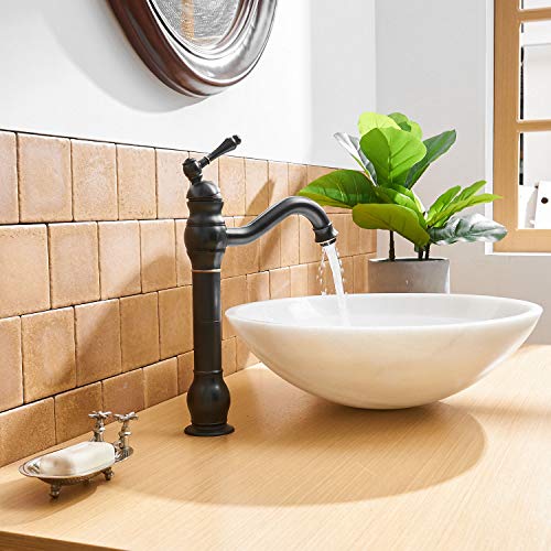 BWE 360° Swivel Bathroom Vessel Sink Faucet Oil Rubbed Bronze Single Handle One Hole Lavatory Mixer Tap with Pop Up Drain Assembly Without Overflow and Supply Line Tap Body - Image 2