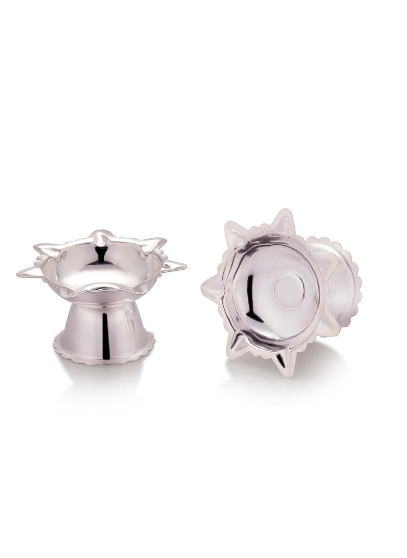 Silver Glow Silverglow Mystic Diya Set Silver Plated Small Sized Diya Set of 2 DeepakDiyas for PujaAarti Diwali Office Mandir Wedding Return Gift Pooja Home Decoration Items  - Image 2
