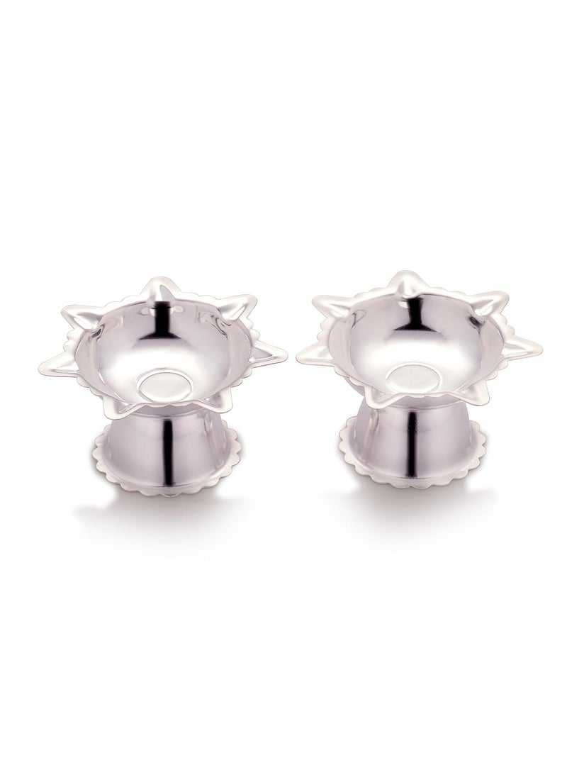 Silver Glow Silverglow Mystic Diya Set Silver Plated Small Sized Diya Set of 2 DeepakDiyas for PujaAarti Diwali Office Mandir Wedding Return Gift Pooja Home Decoration Items  - Image 3