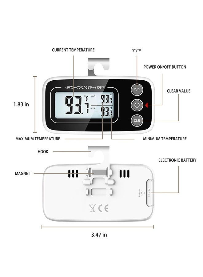 Gecomo Fridge Thermometer, Digital Refrigerator Freezer Thermometer with Clear LCD Display, Waterproof Large LCD Display Max/Min Record Function (White) - Image 2