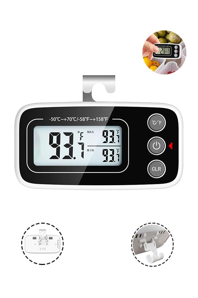 Gecomo Fridge Thermometer, Digital Refrigerator Freezer Thermometer with Clear LCD Display, Waterproof Large LCD Display Max/Min Record Function (White) - Image 1