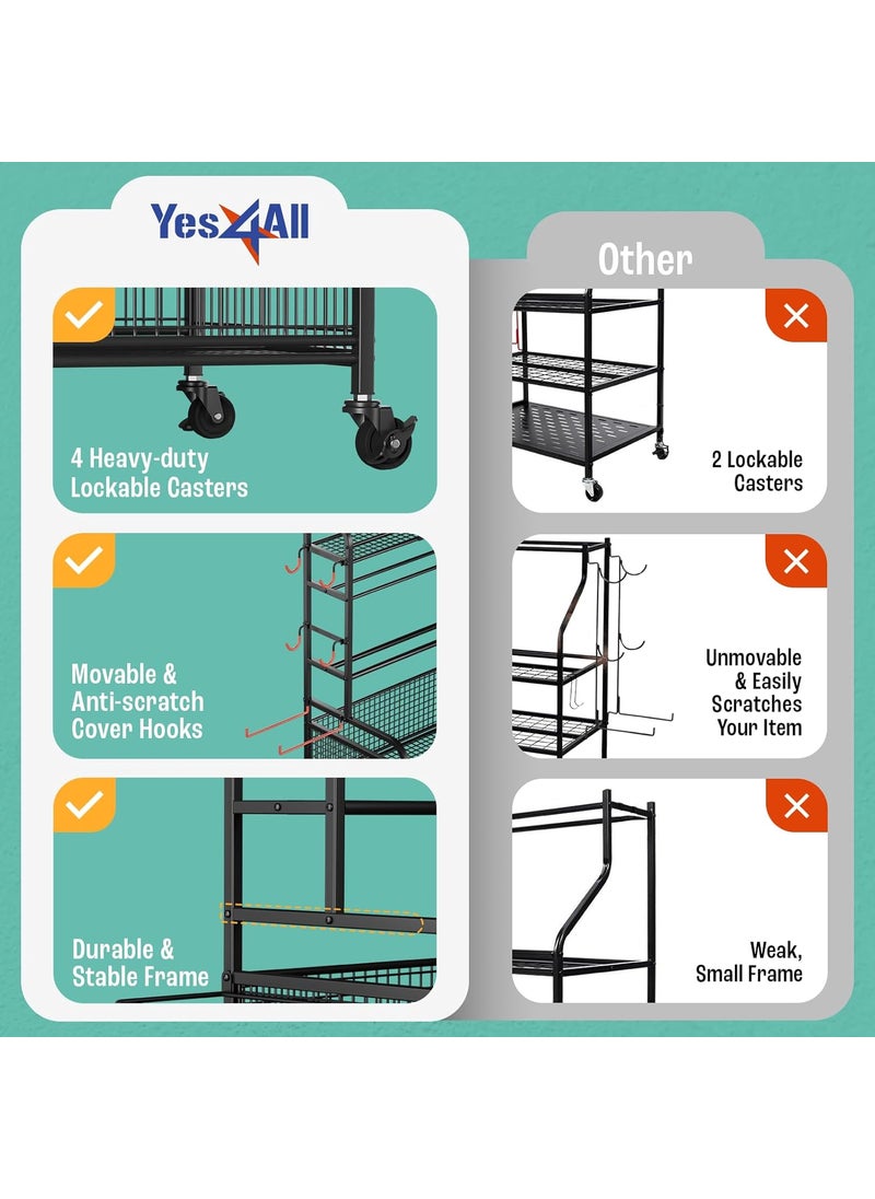 Yes4All Yes4All Dumbbell Rack Weight Rack for Home Gym Sports Equipment Organizer for Dumbbells Kettlebells Yoga Mat Foam Roller and Balls All in One Gym Workout Storage with Wheels and Hooks  - Image 3