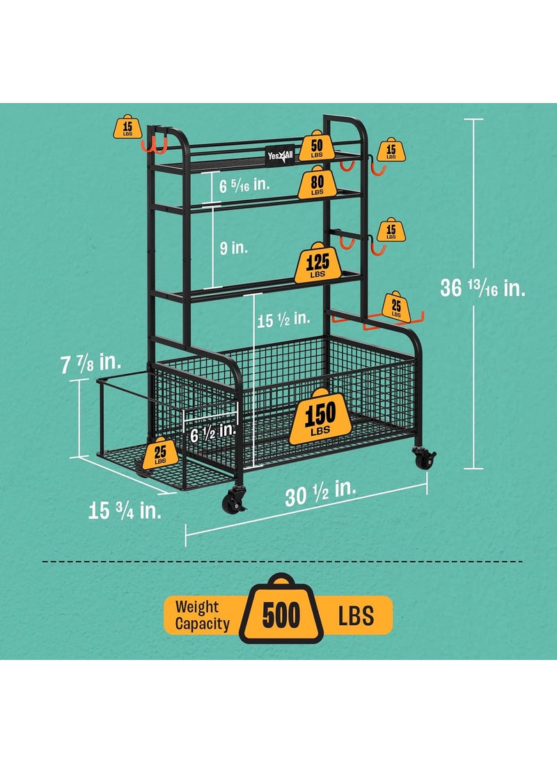 Yes4All Yes4All Dumbbell Rack Weight Rack for Home Gym Sports Equipment Organizer for Dumbbells Kettlebells Yoga Mat Foam Roller and Balls All in One Gym Workout Storage with Wheels and Hooks  - Image 4