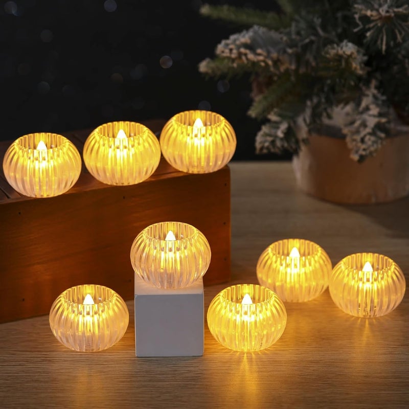 ENNCOZY Crystal Round DiyaFlameless LED DiyaSmokeless Crystal DiyaLED Tealight for Home Decoration Diwali Gift 2024 Pack of 4