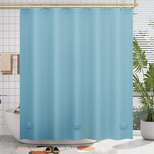 AmazerBath Teal Shower Curtain Plastic 72x72 Inches Premium PEVA Shower Curtain with 3 Big Weighted Stones and 12 Rustproof Grommets