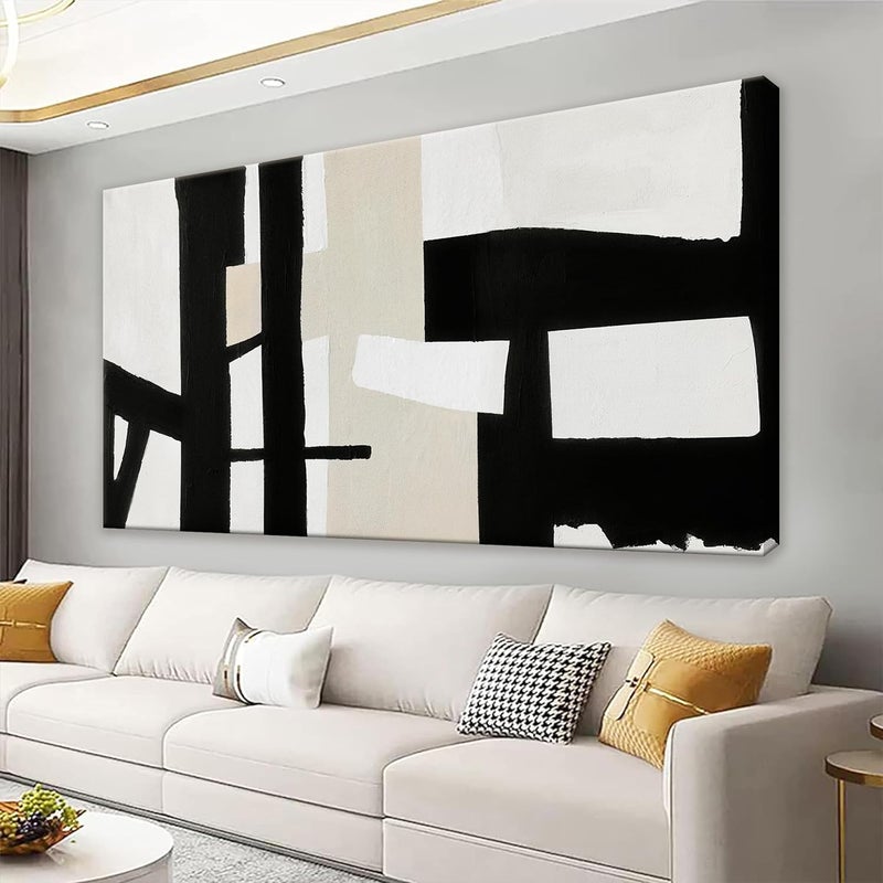 ARS Abstract Black And White Wall Art Painting Canvas Art Wall Decor Decorations Grey White Wall Art Office Home Wall Decor Canvas Picture Artwork For Bedroom Kitchen - Image 1
