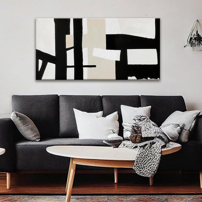 ARS Abstract Black And White Wall Art Painting Canvas Art Wall Decor Decorations Grey White Wall Art Office Home Wall Decor Canvas Picture Artwork For Bedroom Kitchen - Image 2