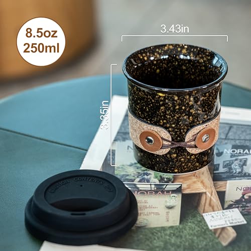 Cormomu Travel Coffee Mug, Ceramic Coffee Tumbler with Lid, Porcelain Tea Mug, Reusable Camp Cups, Microwave & Dishwasher Safe, Modern Style, Gifts for Men and Women, 8.5oz - Image 2