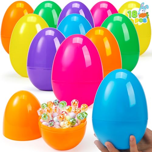 JOYIN 18 Pcs Large Easter Eggs 6 Inches Jumbo Plastic Eggs Fillable for Easter Themed Hunt Colorful Basket Stuffers Fillers Filling Treats Party Favor Classroom Prize Supplies - Image 1