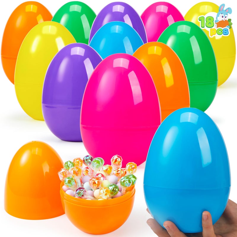 JOYIN 18 Pcs Large Easter Eggs 6 Inches Jumbo Plastic Eggs Fillable for Easter Themed Hunt Colorful Basket Stuffers Fillers Filling Treats Party Favor Classroom Prize Supplies - Image 2