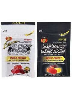 Jelly Belly Sport Beans - Assorted and Extreme Assorted with Caffeine Energy Chews [12 Pack] Energizing Jelly Beans-Click for More Sizes