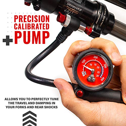 PRO BIKE TOOL Shock Pump for Mountain and Road Bikes - High Pressure 300 PSI Bike Shock Pump - Ideal for Front Fork and Rear Suspension Air Shock - No Leak Valve and T-Handle Design - Industrial Gauge - Image 5