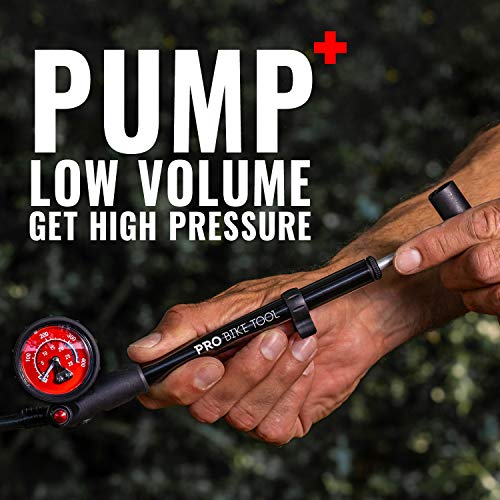 PRO BIKE TOOL Shock Pump for Mountain and Road Bikes - High Pressure 300 PSI Bike Shock Pump - Ideal for Front Fork and Rear Suspension Air Shock - No Leak Valve and T-Handle Design - Industrial Gauge - Image 2