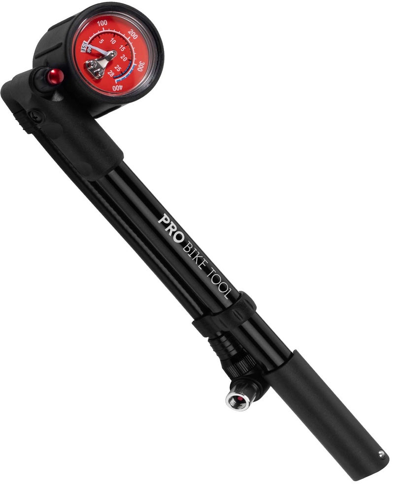 PRO BIKE TOOL Shock Pump for Mountain and Road Bikes - High Pressure 300 PSI Bike Shock Pump - Ideal for Front Fork and Rear Suspension Air Shock - No Leak Valve and T-Handle Design - Industrial Gauge - Image 1