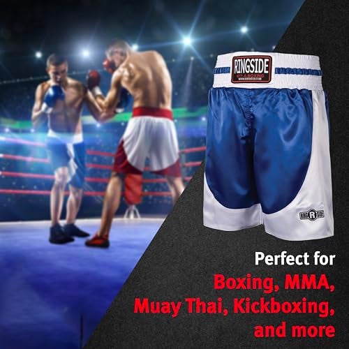 Ringside Pro-Style Boxing Trunks, Satin Boxing Shorts for Men and Women, Ideal for Boxing, MMA, Muay Thai, Royal Blue/White, Youth Small - Image 5