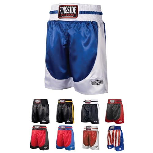 Ringside Pro-Style Boxing Trunks, Satin Boxing Shorts for Men and Women, Ideal for Boxing, MMA, Muay Thai, Royal Blue/White, Youth Small - Image 1