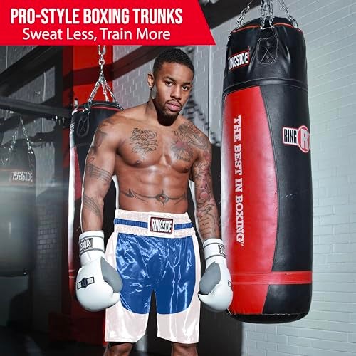 Ringside Pro-Style Boxing Trunks, Satin Boxing Shorts for Men and Women, Ideal for Boxing, MMA, Muay Thai, Royal Blue/White, Youth Small - Image 3