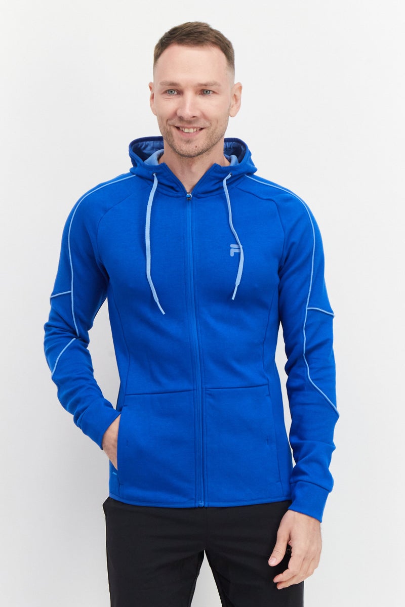 FILA Men Sportswear Fit Hooded Brand Logo Outdoor Hoodies, Blue - Image 1