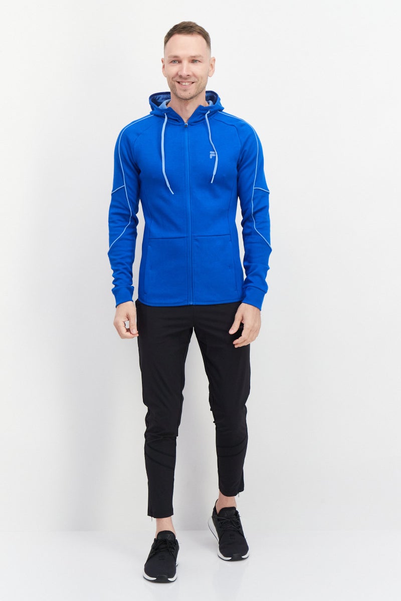 FILA Men Sportswear Fit Hooded Brand Logo Outdoor Hoodies, Blue - Image 3