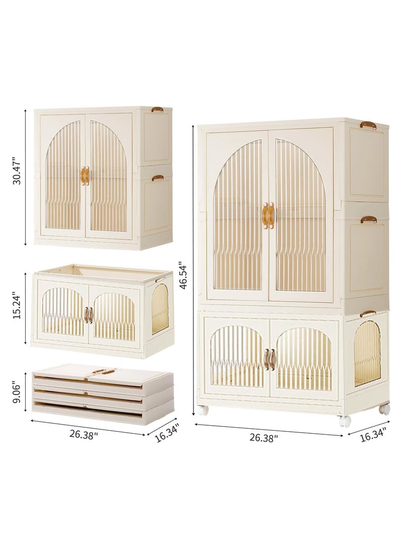 AUTOYSUR Portable Kids Closet Children's Wardrobe Collapsible Plastic Large Baby Clothes Cabinet Bedroom Nursery Armoire Quick Install Toddler Dresser with Hanging Rod and Door  - Image 3