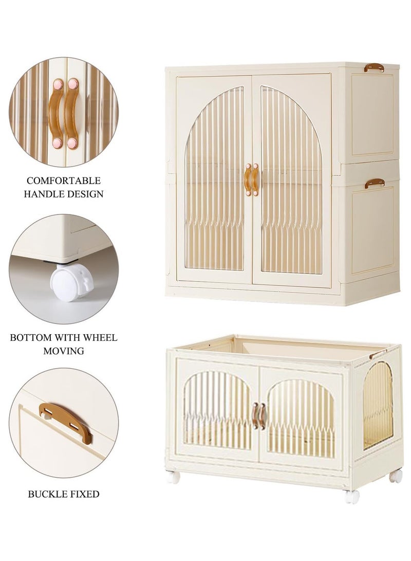AUTOYSUR Portable Kids Closet Children's Wardrobe Collapsible Plastic Large Baby Clothes Cabinet Bedroom Nursery Armoire Quick Install Toddler Dresser with Hanging Rod and Door  - Image 4