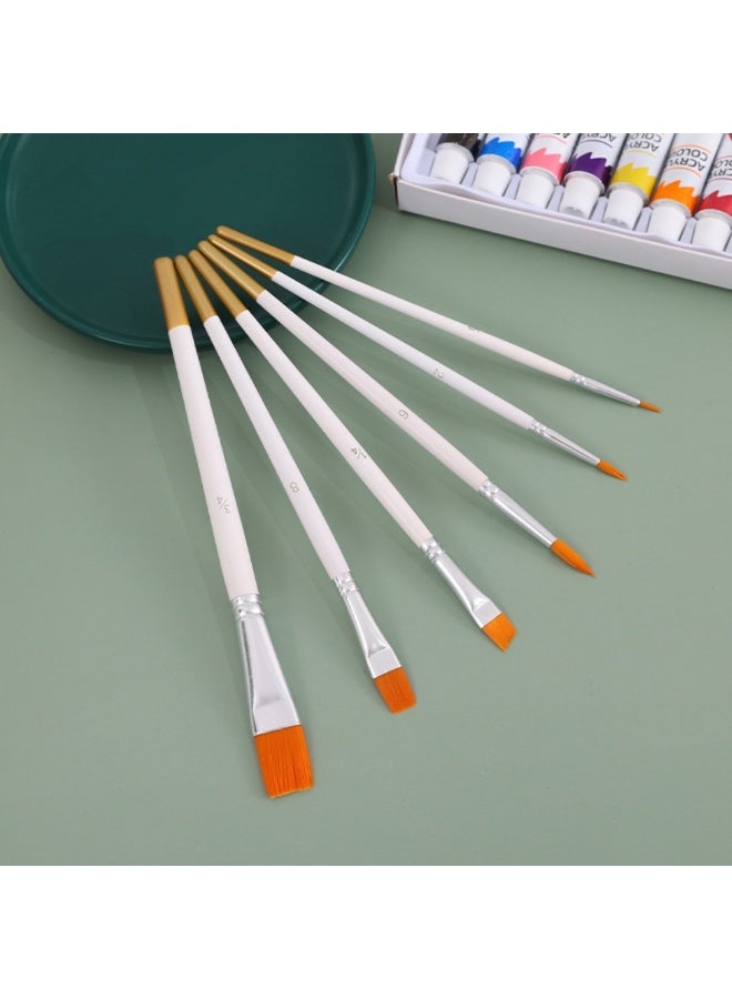 6pcs Paint Brush Set, Round Pointed Tip Nylon Hair Artist Detail Paintbrushes, Professional Fine Acrylic Oil Watercolor Brushes for Face Nail Body Art Craft Model Miniature Painting, White - Image 2