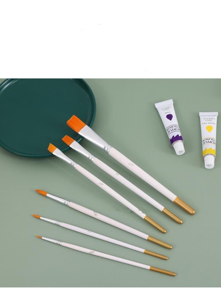 6pcs Paint Brush Set, Round Pointed Tip Nylon Hair Artist Detail Paintbrushes, Professional Fine Acrylic Oil Watercolor Brushes for Face Nail Body Art Craft Model Miniature Painting, White - Image 4