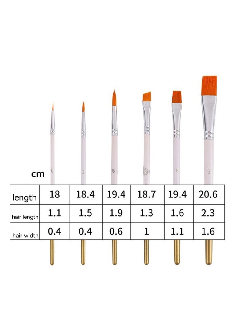6pcs Paint Brush Set, Round Pointed Tip Nylon Hair Artist Detail Paintbrushes, Professional Fine Acrylic Oil Watercolor Brushes for Face Nail Body Art Craft Model Miniature Painting, White - Image 5