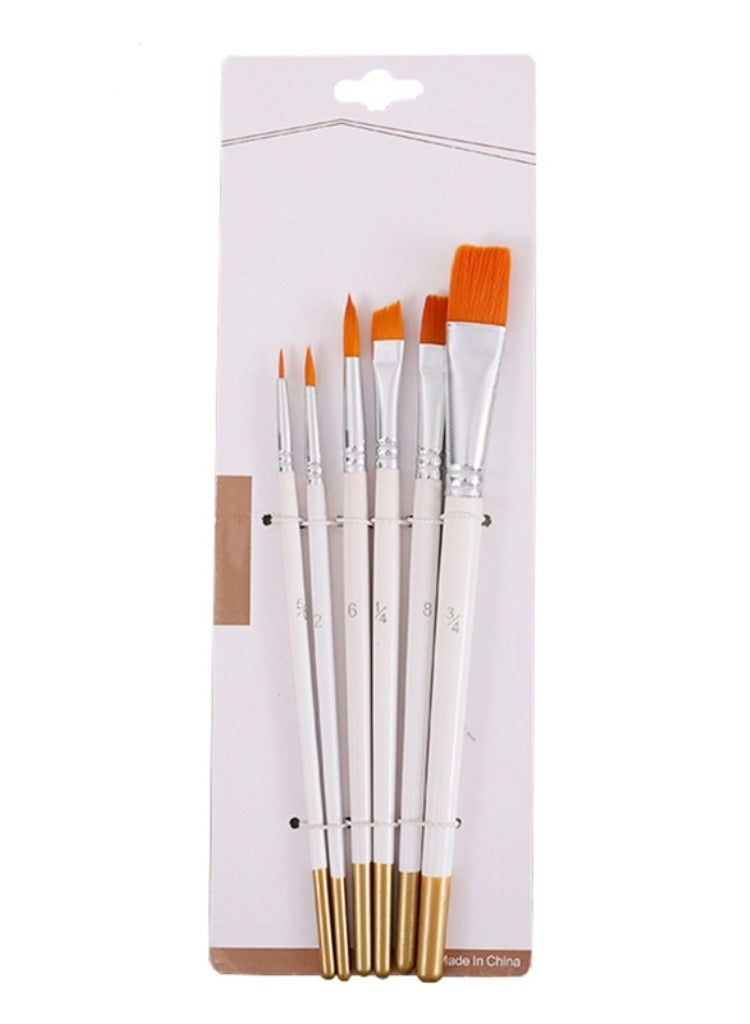 6pcs Paint Brush Set, Round Pointed Tip Nylon Hair Artist Detail Paintbrushes, Professional Fine Acrylic Oil Watercolor Brushes for Face Nail Body Art Craft Model Miniature Painting, White - Image 1