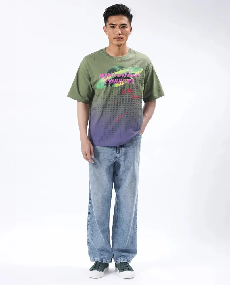 Rare Rabbit Men's Ombre And Graphic Print Oversized T-Shirt