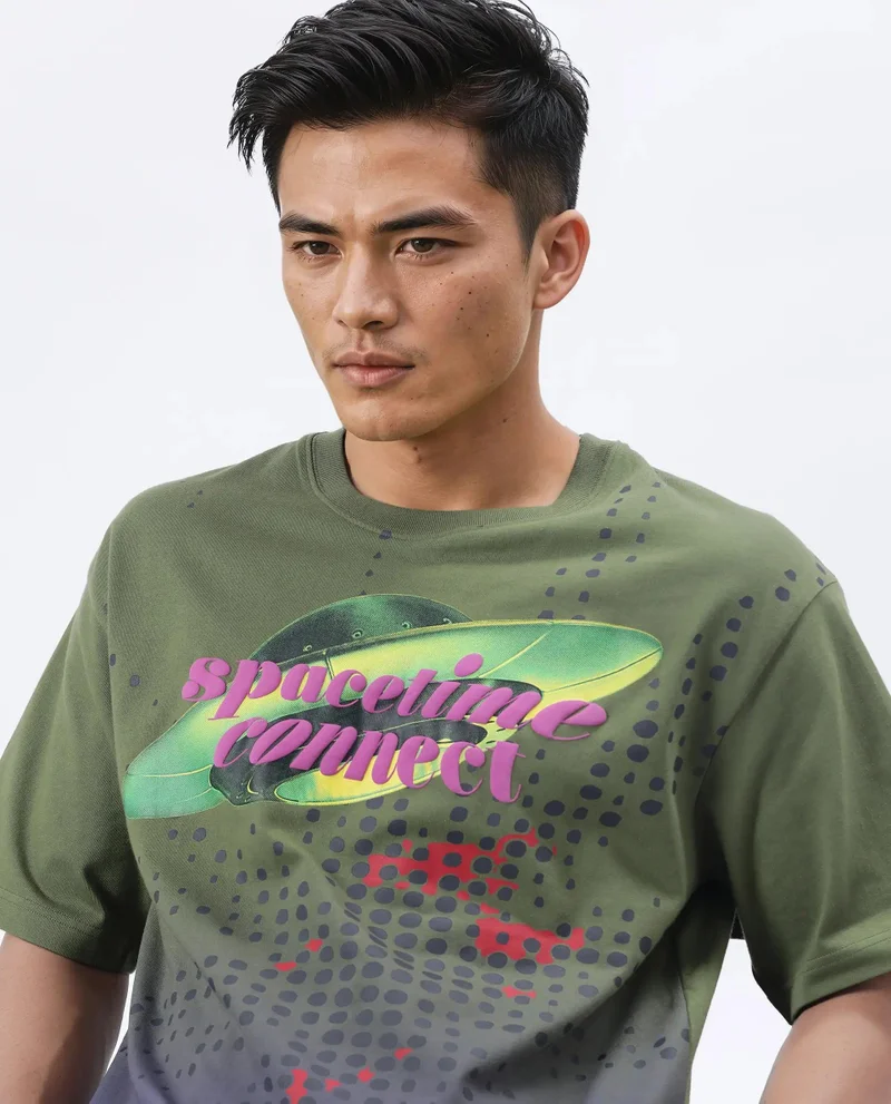 Rare Rabbit Men's Ombre And Graphic Print Oversized T-Shirt