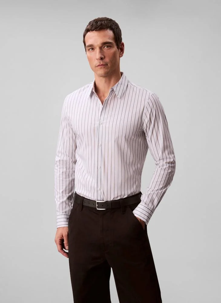CALVIN KLEIN Long Sleeve Stripe Slim Fit Shirt