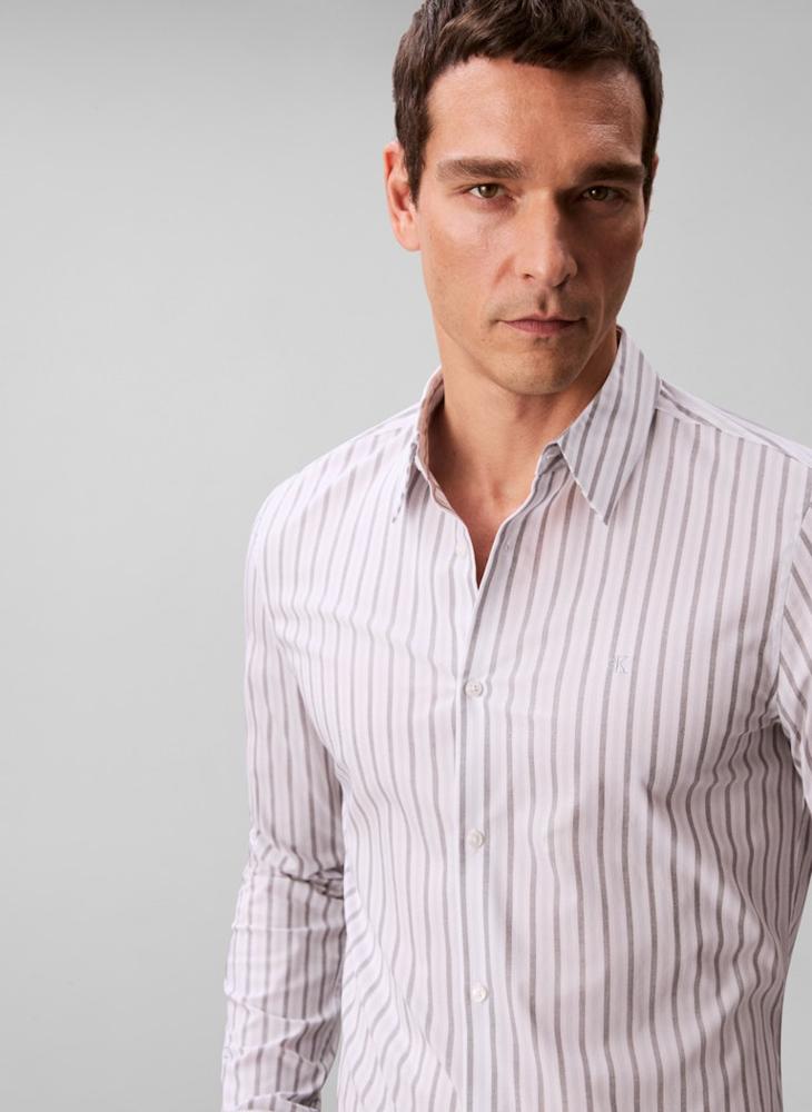 CALVIN KLEIN Long Sleeve Stripe Slim Fit Shirt - Image 4